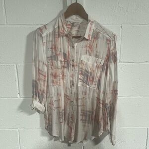 Calvin Klein Multicolor Pattern Button Down Blouse Sz Medium